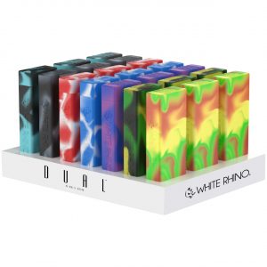 White Rhino Dual Original Silicone Container w/ Glass Straw & Chillum – Assorted Colors 21CT Display