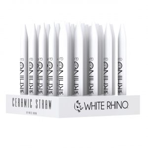 White Rhino White Ceramic Dab Straw w/ Silicone Cap – 25CT Display